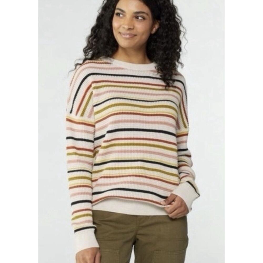 REI Co-op Women M Striped Waffle Sweater Organic Cotton Top Long Sleeve Crew